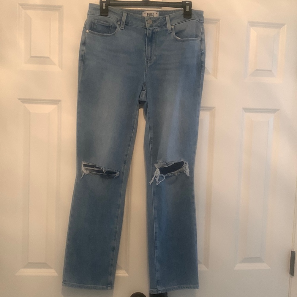 Paige Amber Straight Mid-Rise Jean in Walkabout Destruction